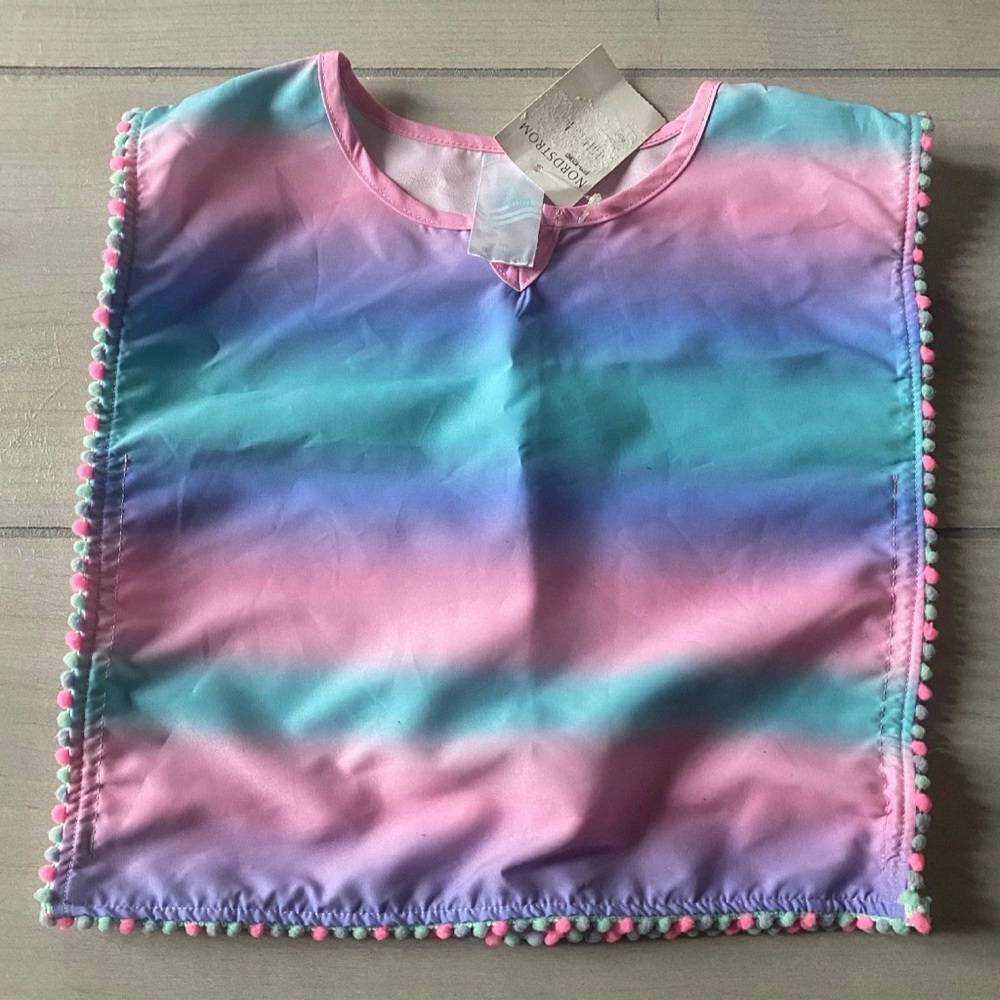 NWT Sol Ombré Pastel Kids Swim Coverup with Pom-Pom Trim